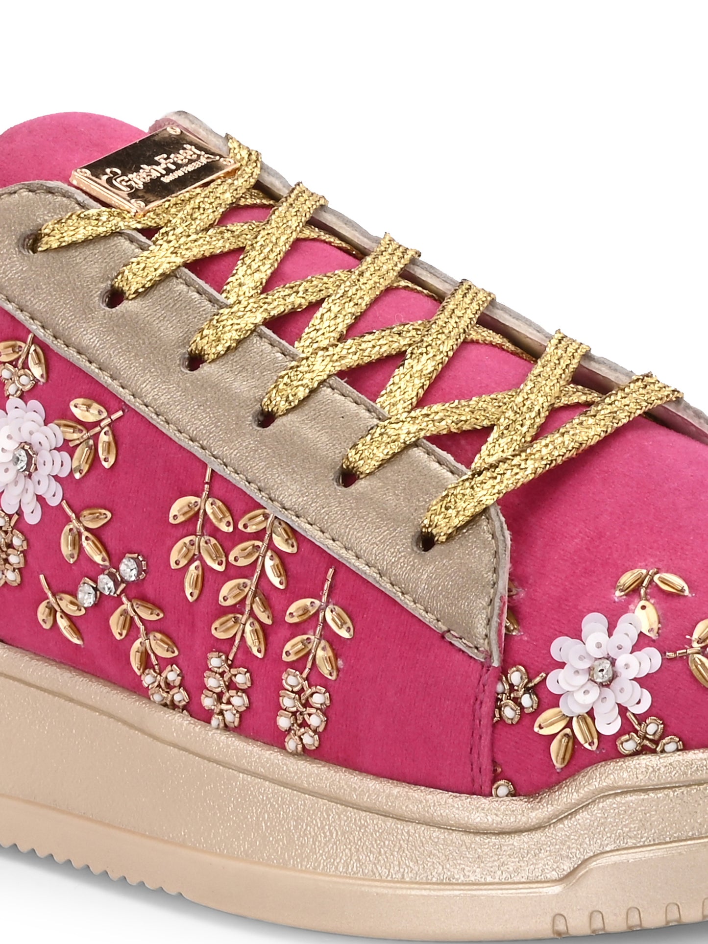 Fuscia Embroidered Customized Ethnic Sneakers