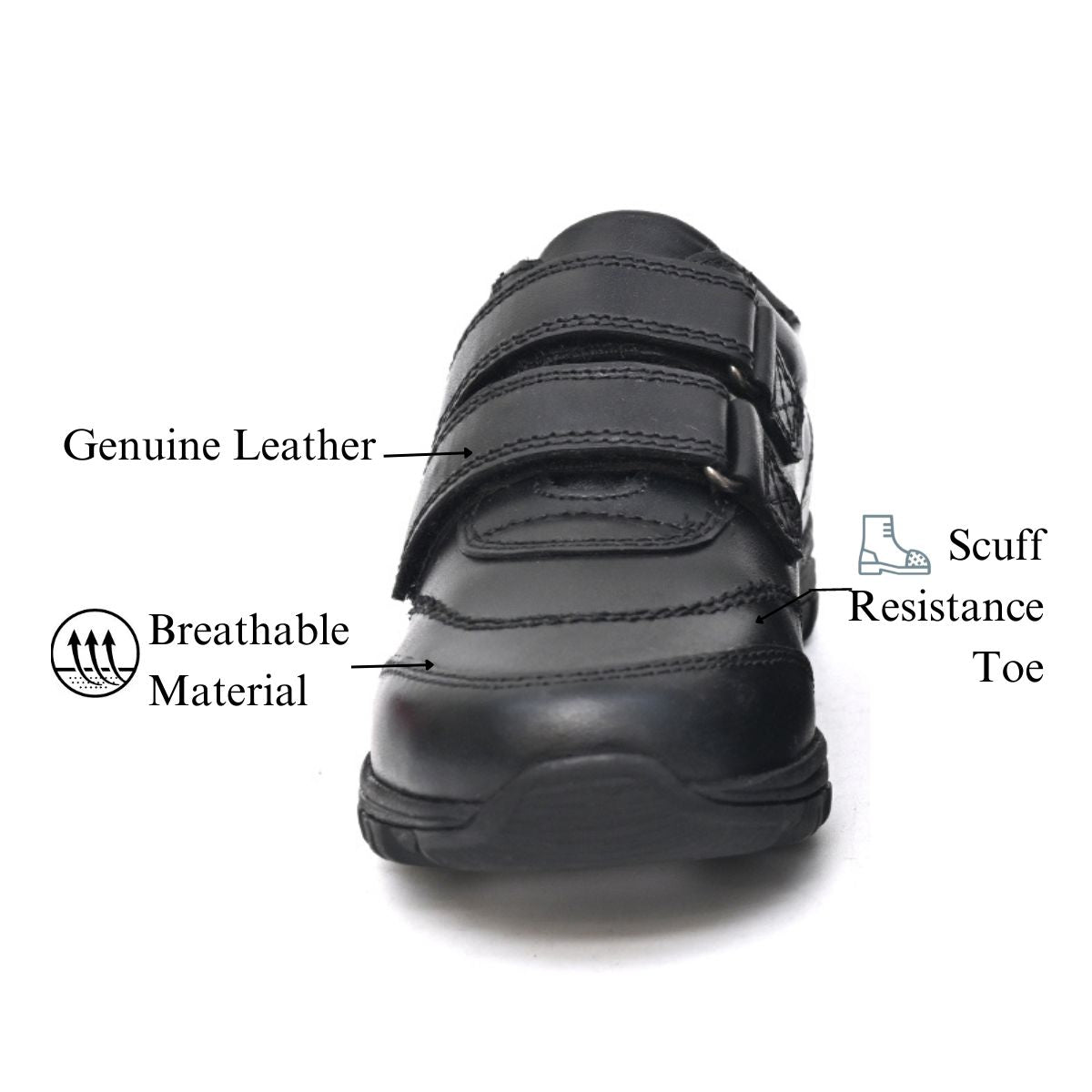 CHARLIE Genuine Leather Black Dual Size technology School Shoes