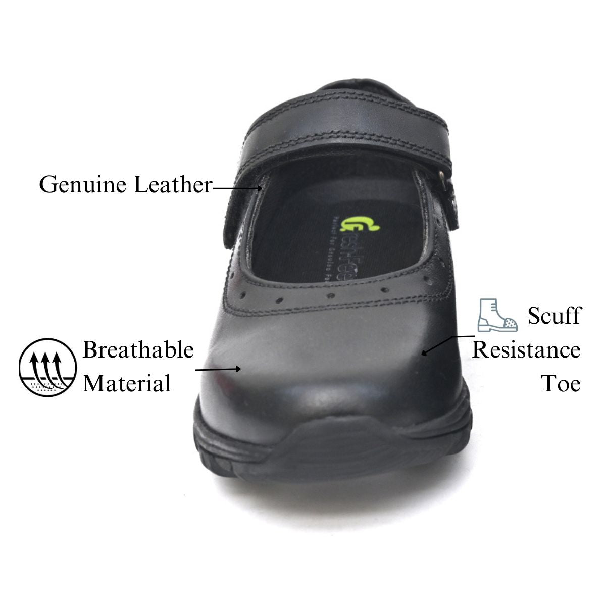 CLARA Genuine Leather Black Dual Size technology School Shoes