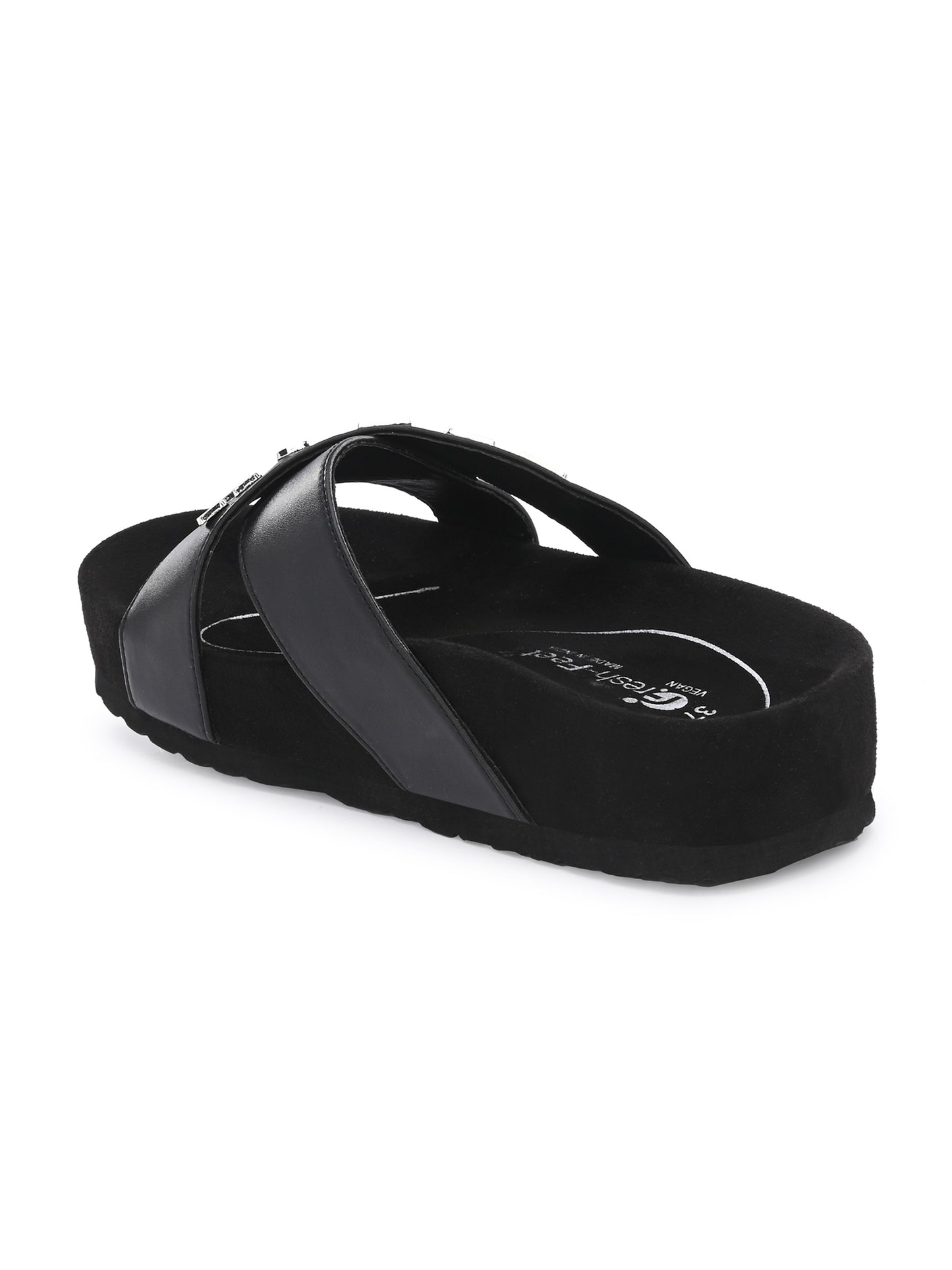 Bianca Black Orthopedic Sliders For Women