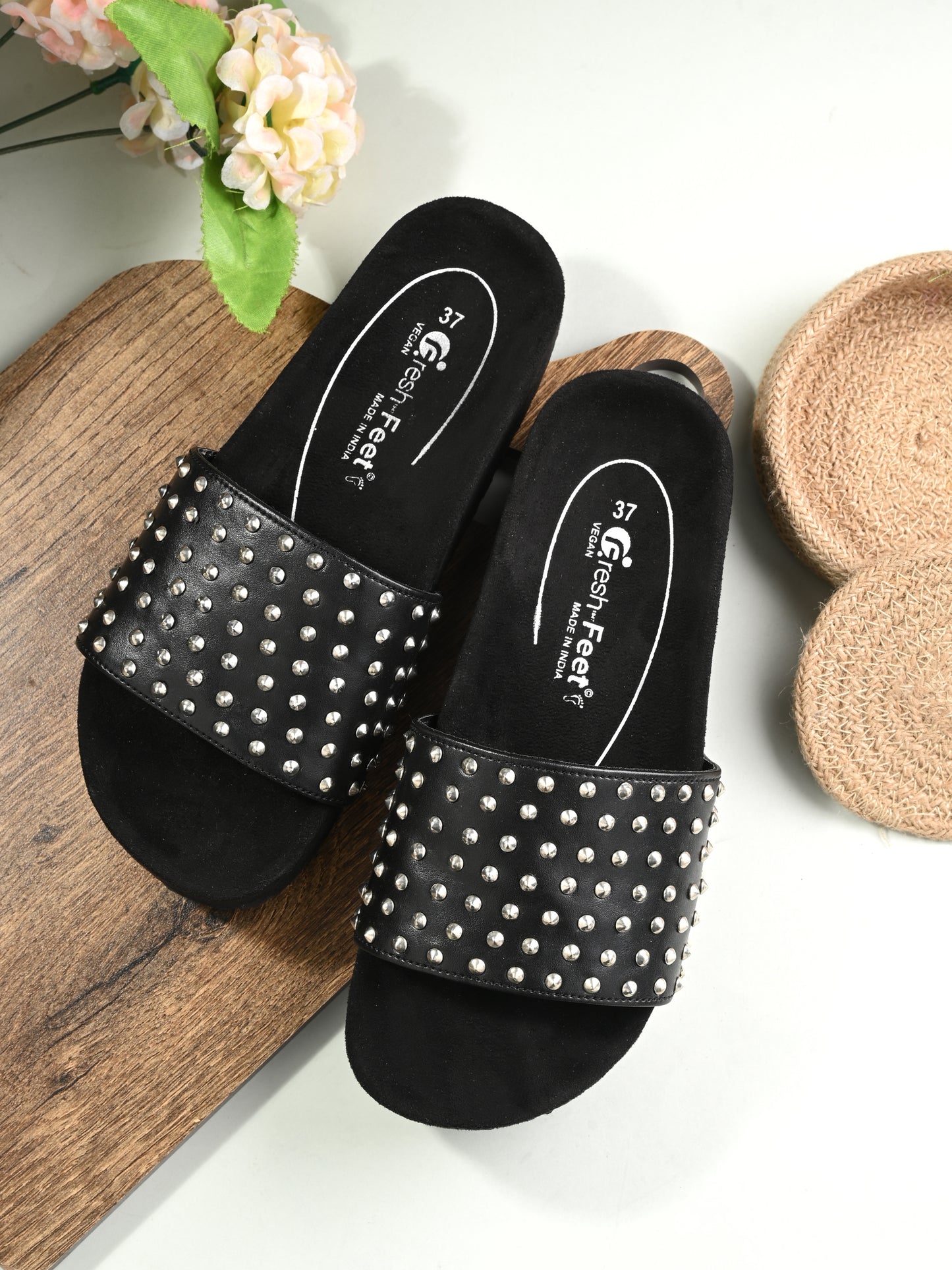 Hazel Black Orthopedic Sliders For Women
