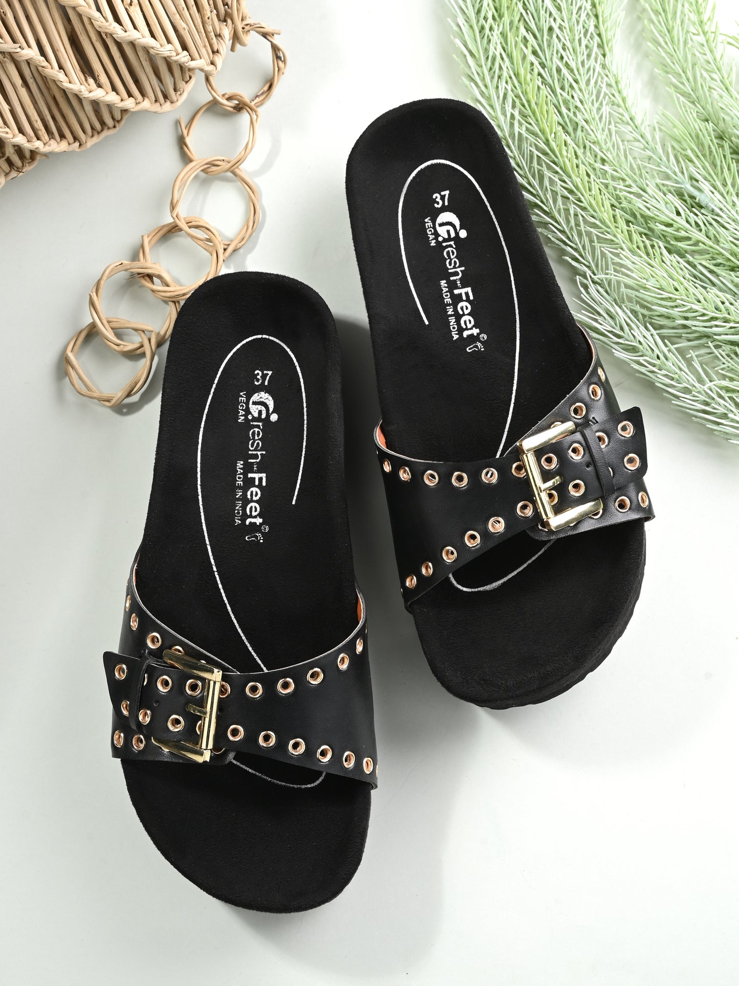 Mia Black Orthopedic Sliders For Women