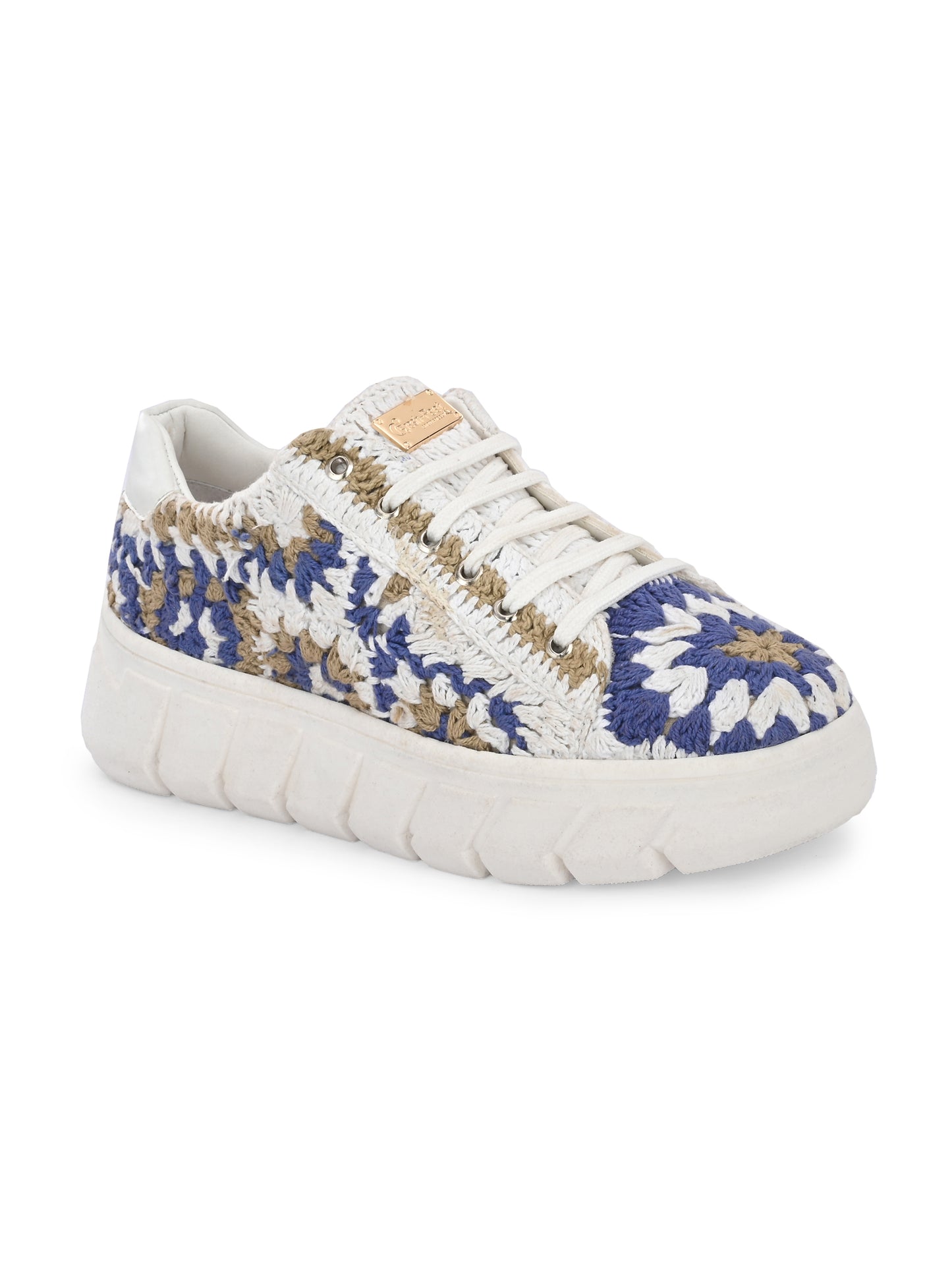 Women's Austria Blue Gold Crochet Sneakers