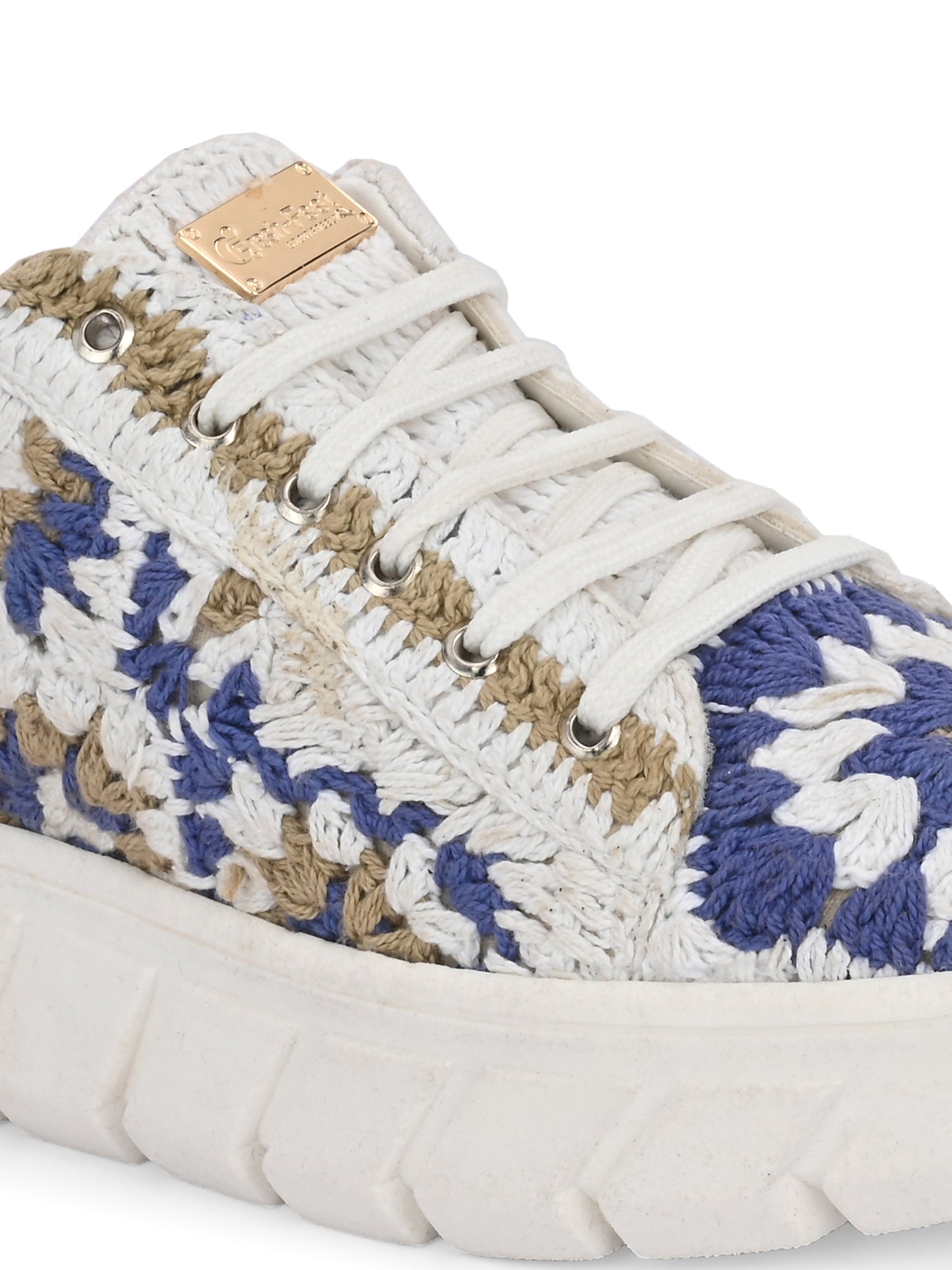 Women's Austria Blue Gold Crochet Sneakers