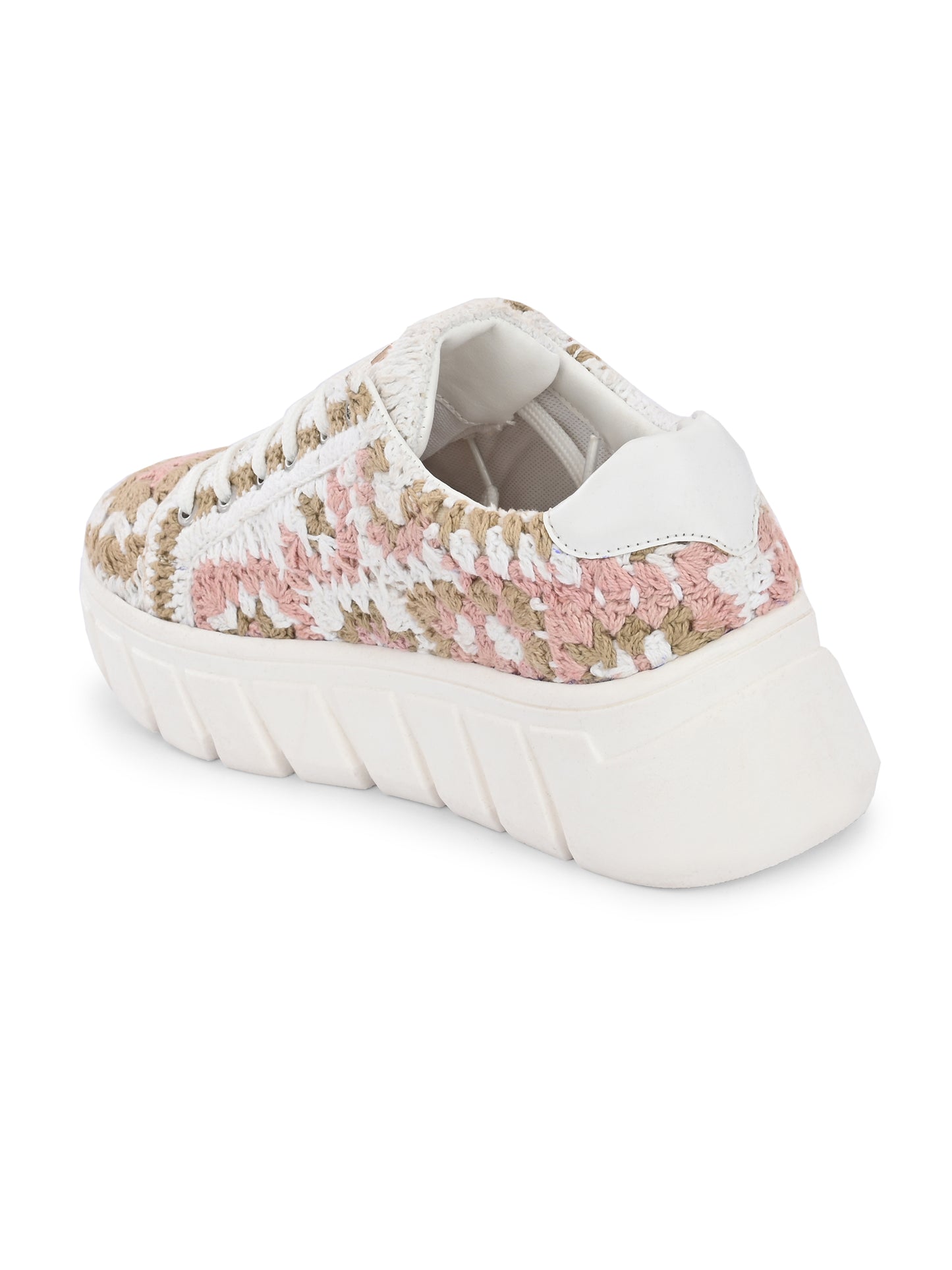 Women's Austria Pink White Gold Crochet Sneakers