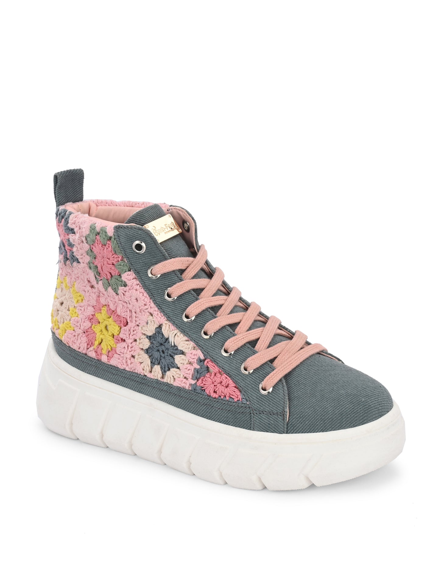 Women's Senorita Grey Denim Floral Crochet Sneakers