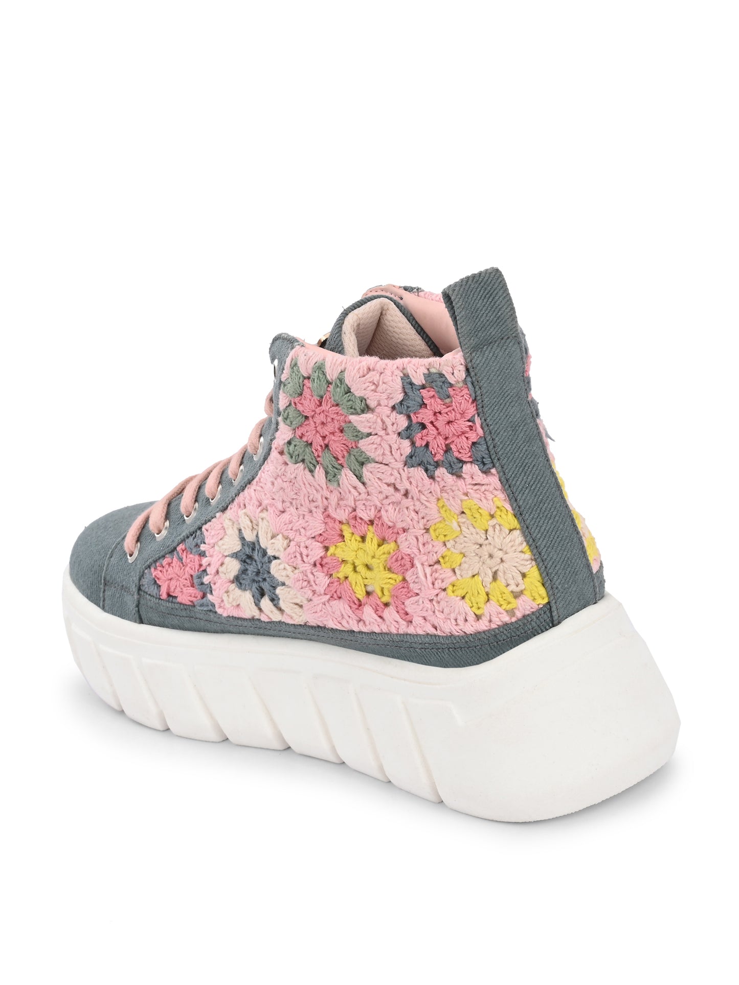 Women's Senorita Grey Denim Floral Crochet Sneakers