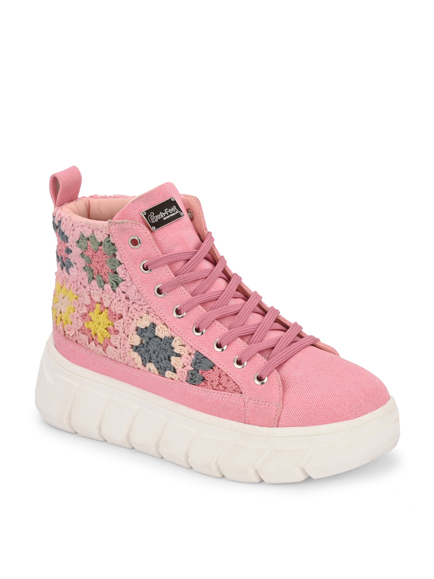 Women's Senorita Pink Canvas Floral Crochet