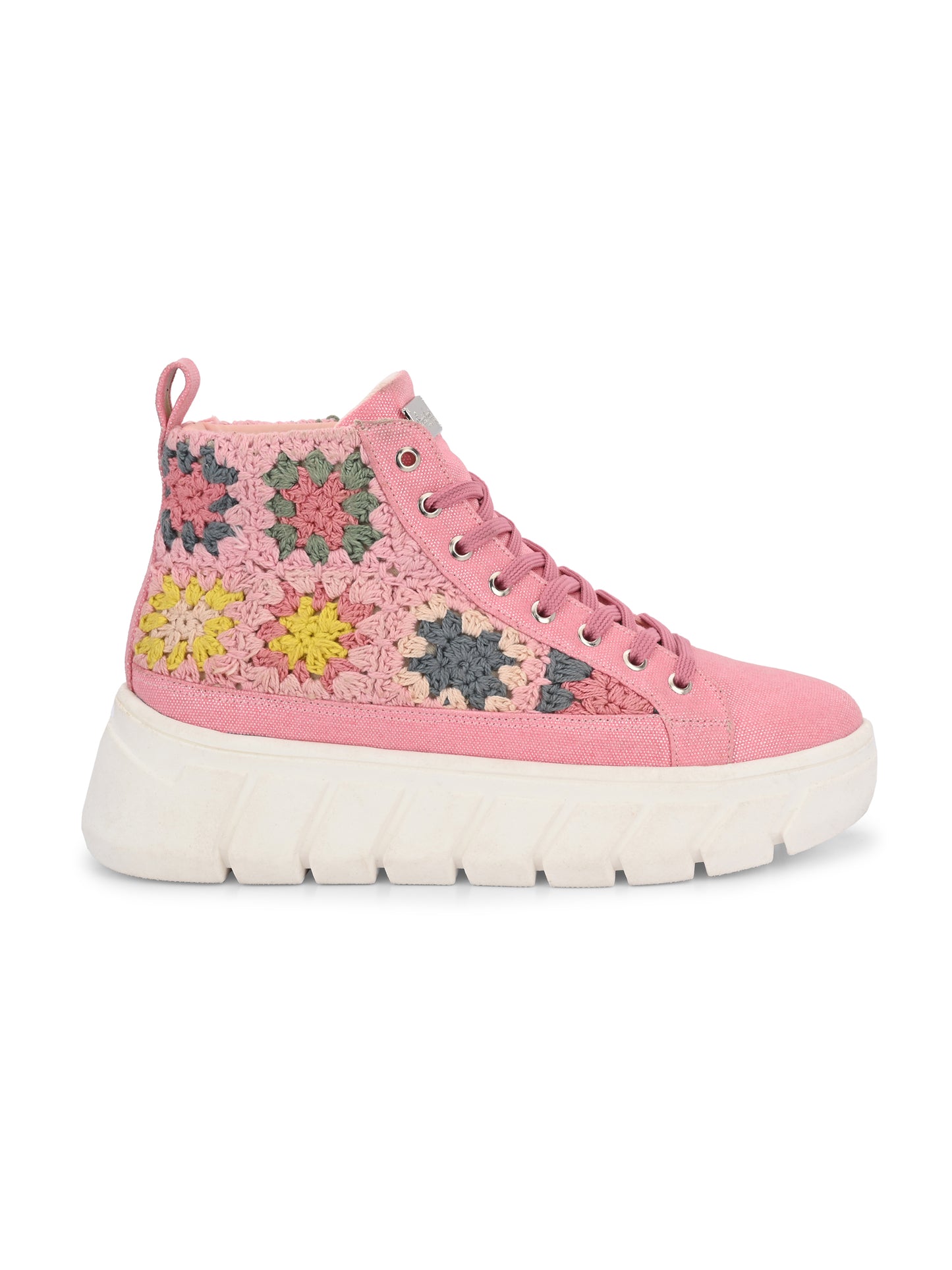 Women's Senorita Pink Canvas Floral Crochet