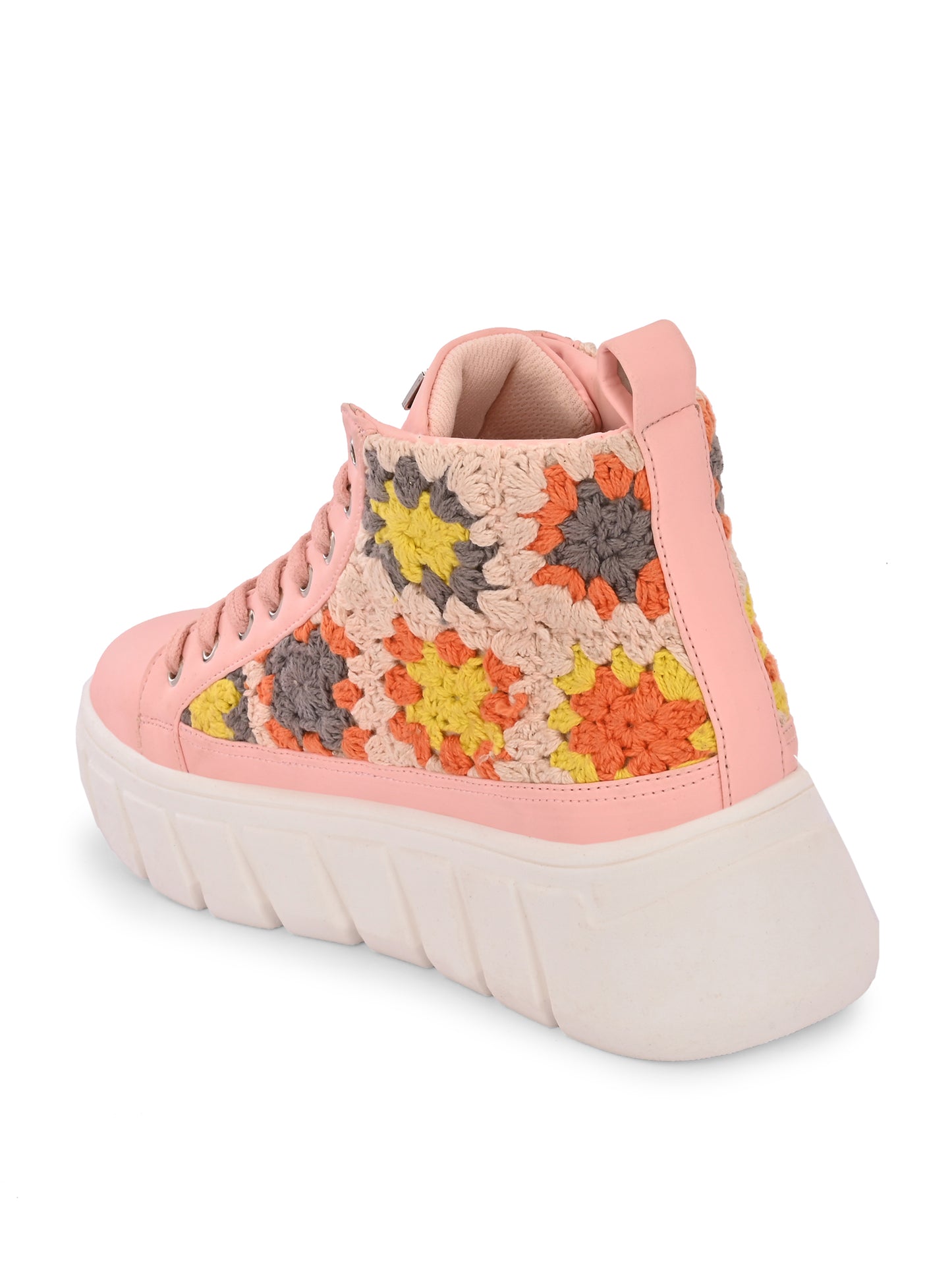 Women's Senorita Pink Pu Floral Crochet Sneakers