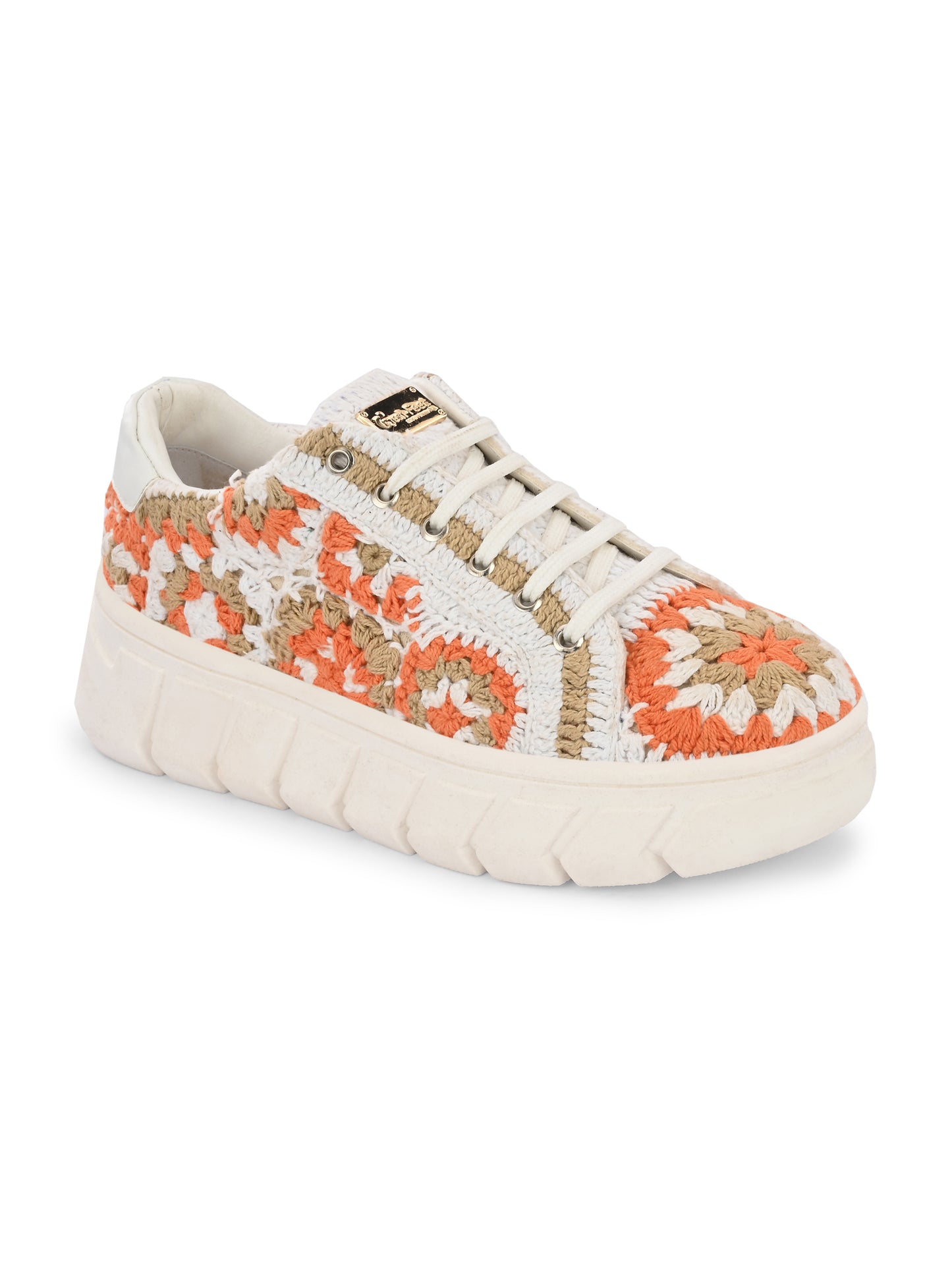 Women's Austria Orange Gold Crochet Sneakers