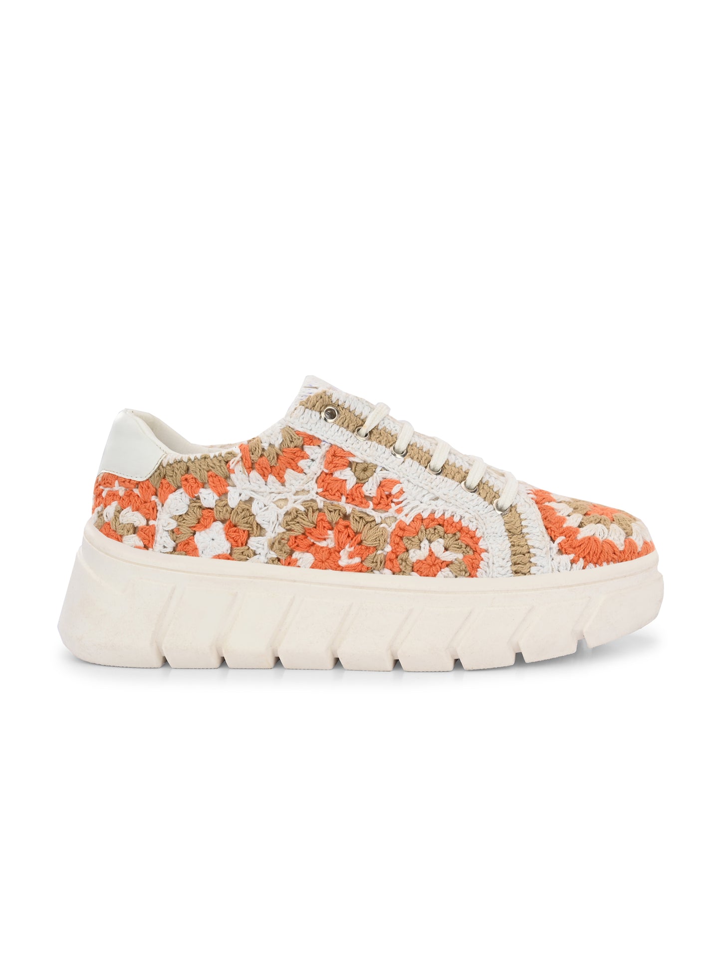 Women's Austria Orange Gold Crochet Sneakers