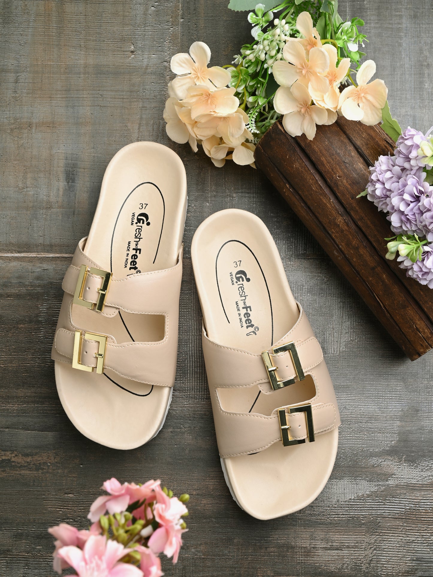 Michelle Beige Orthopedic Sliders For Women