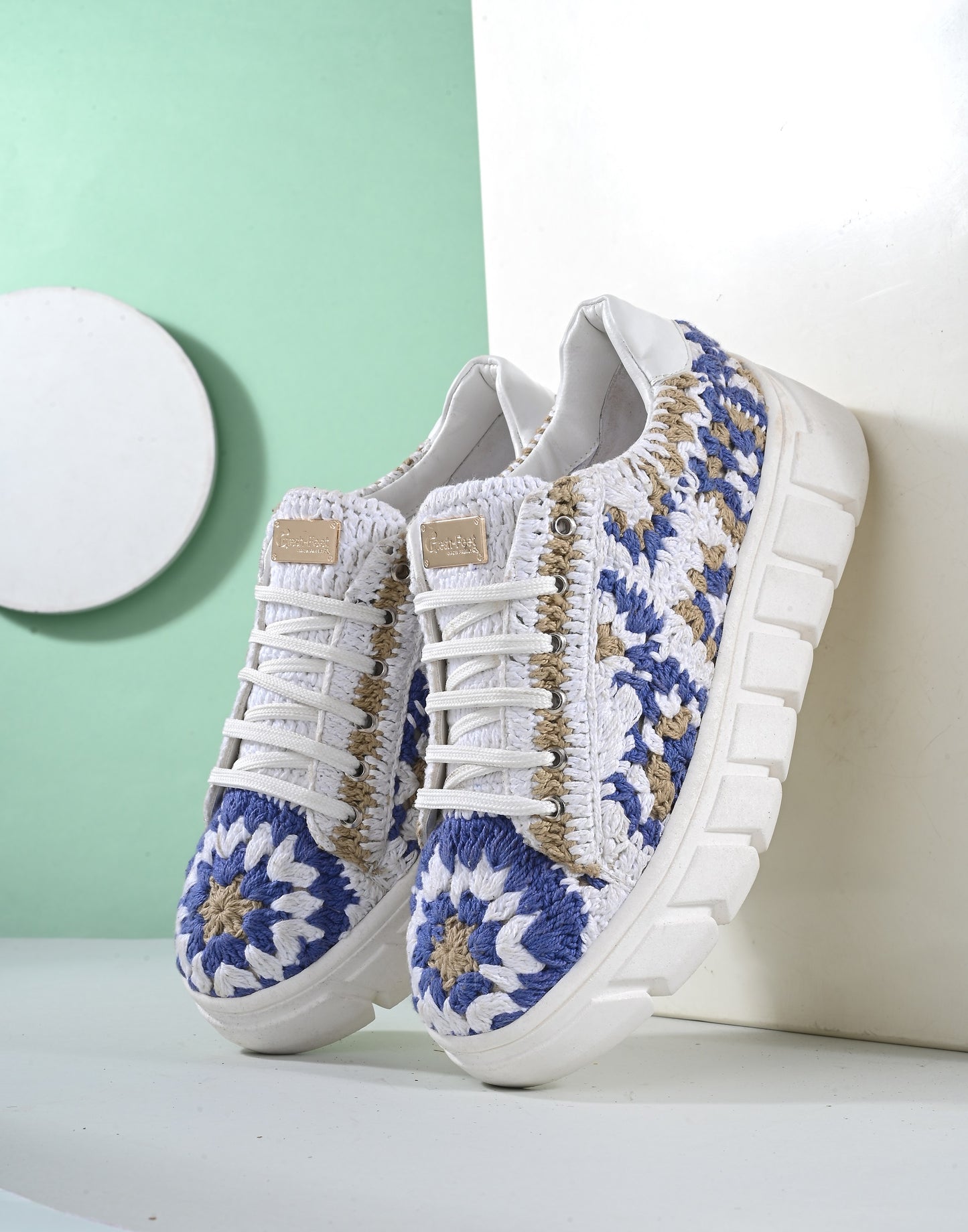 Women's Austria Blue Gold Crochet Sneakers