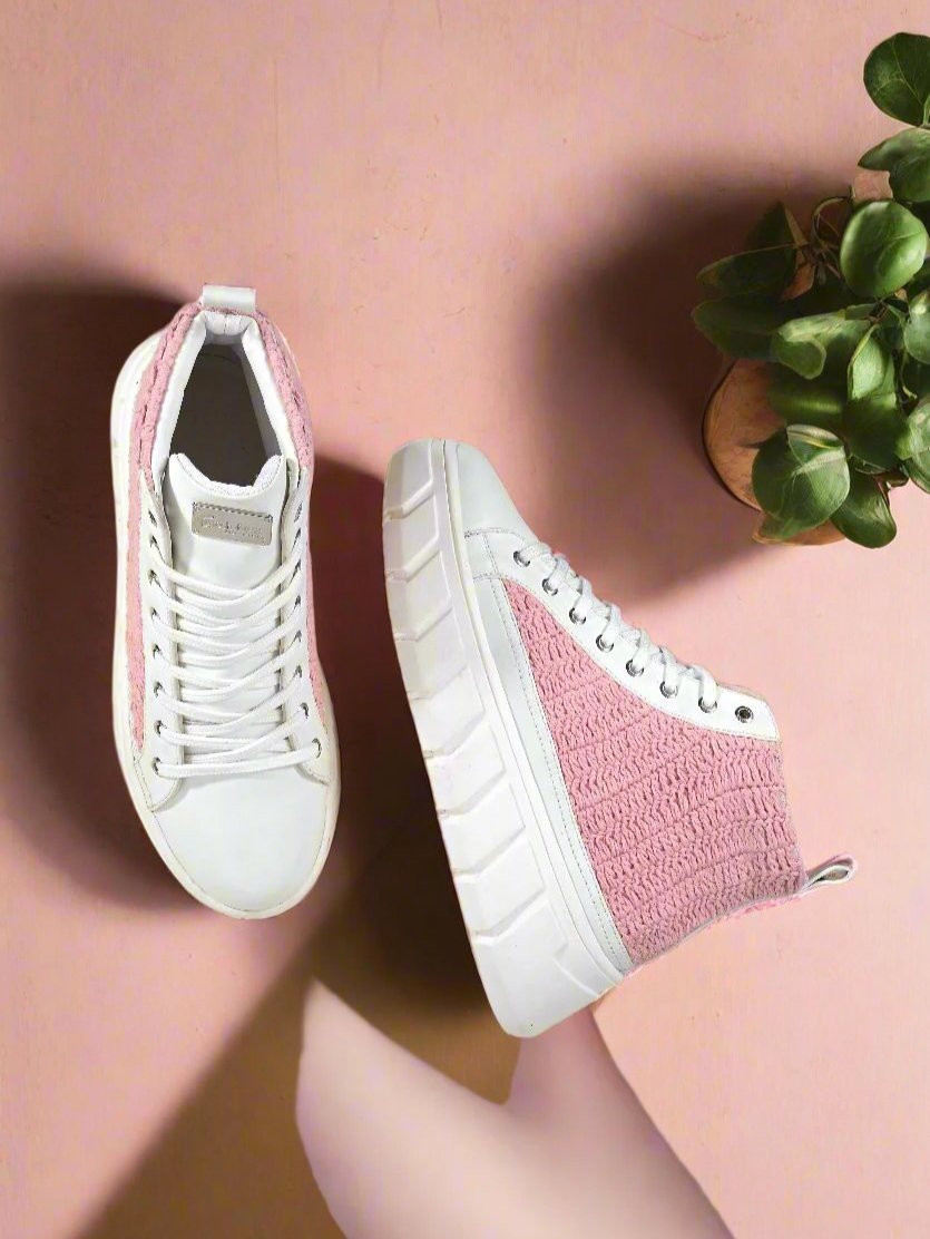 Women's Senorita Pink White Crochet Sneakers