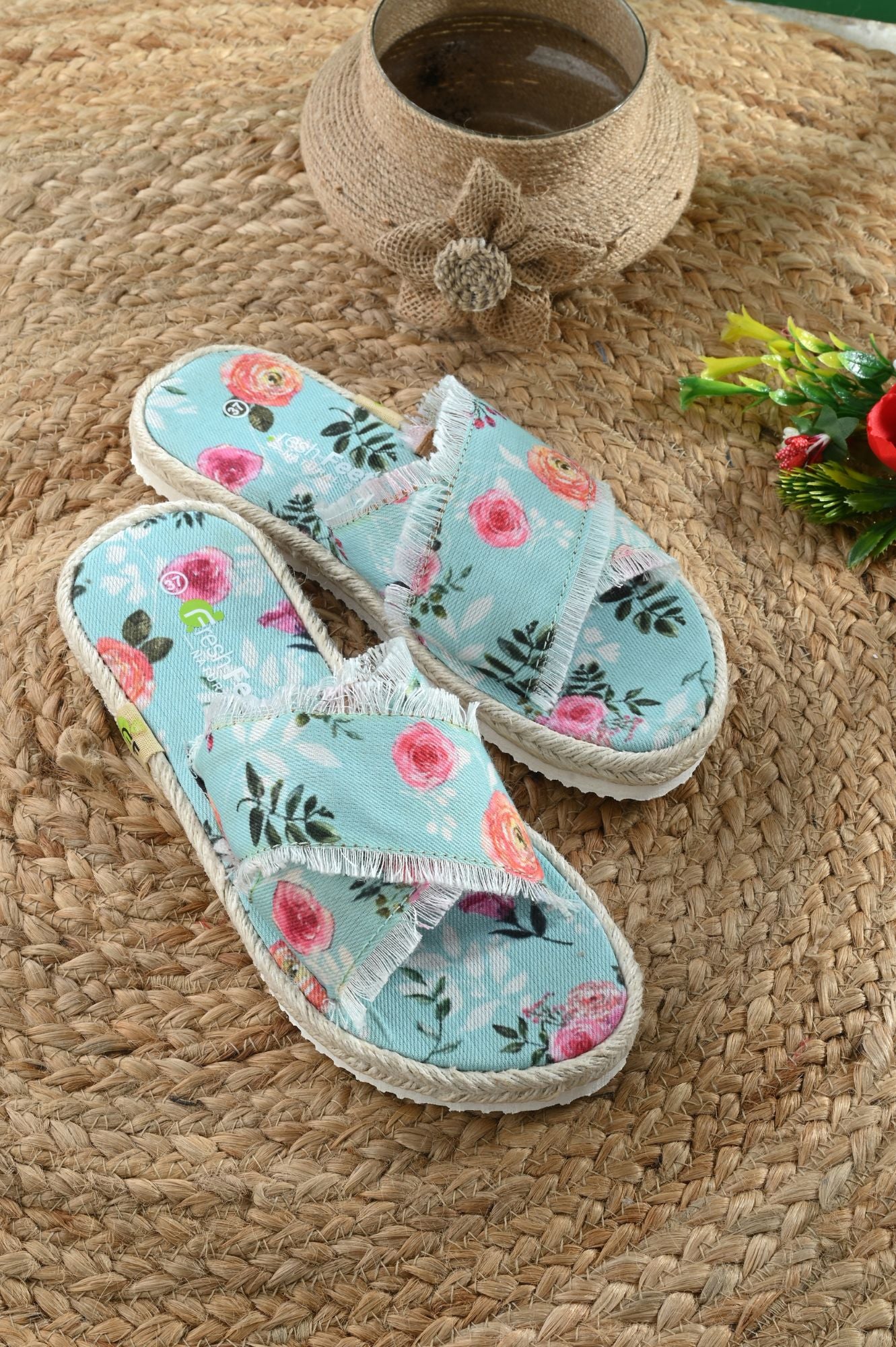 Mithali Floral Print Yoga Mat Sandals for Women