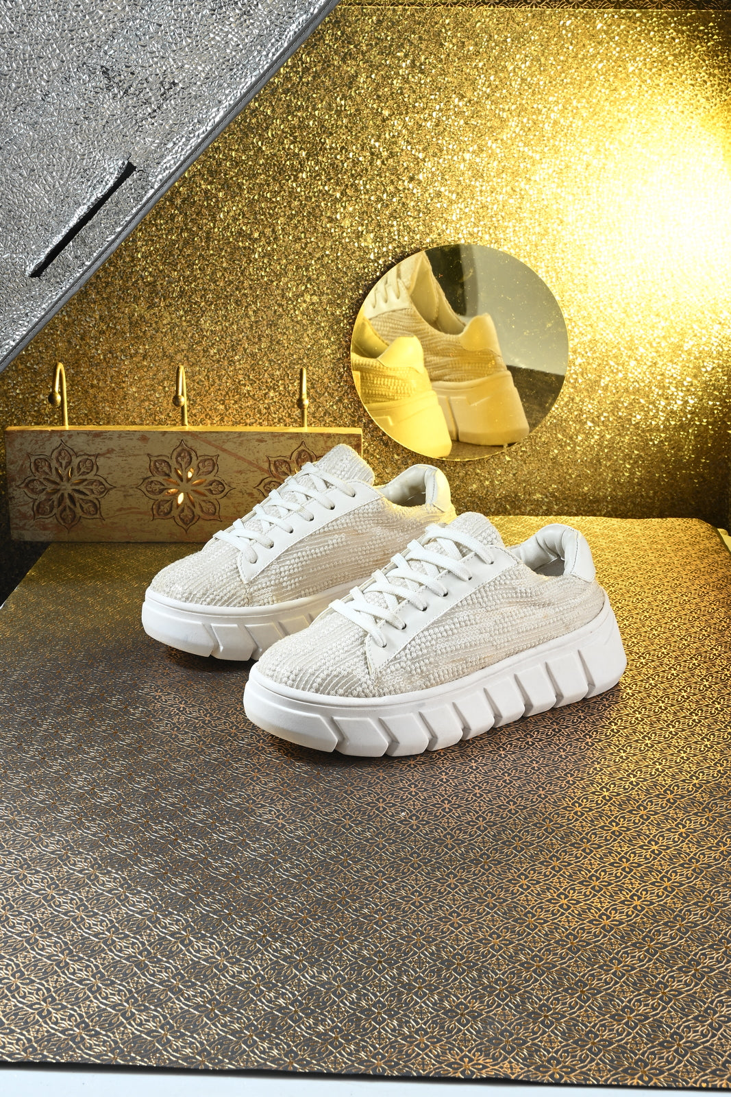 White Sequence Customized Ethnic Sneakers