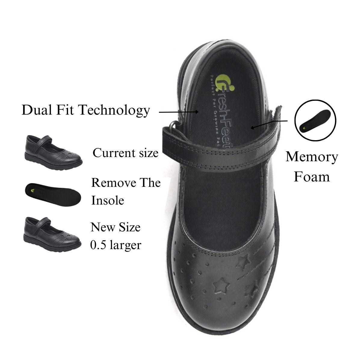 AENNA Genuine Leather Black Dual Size technology School Shoes - Fresh Feet