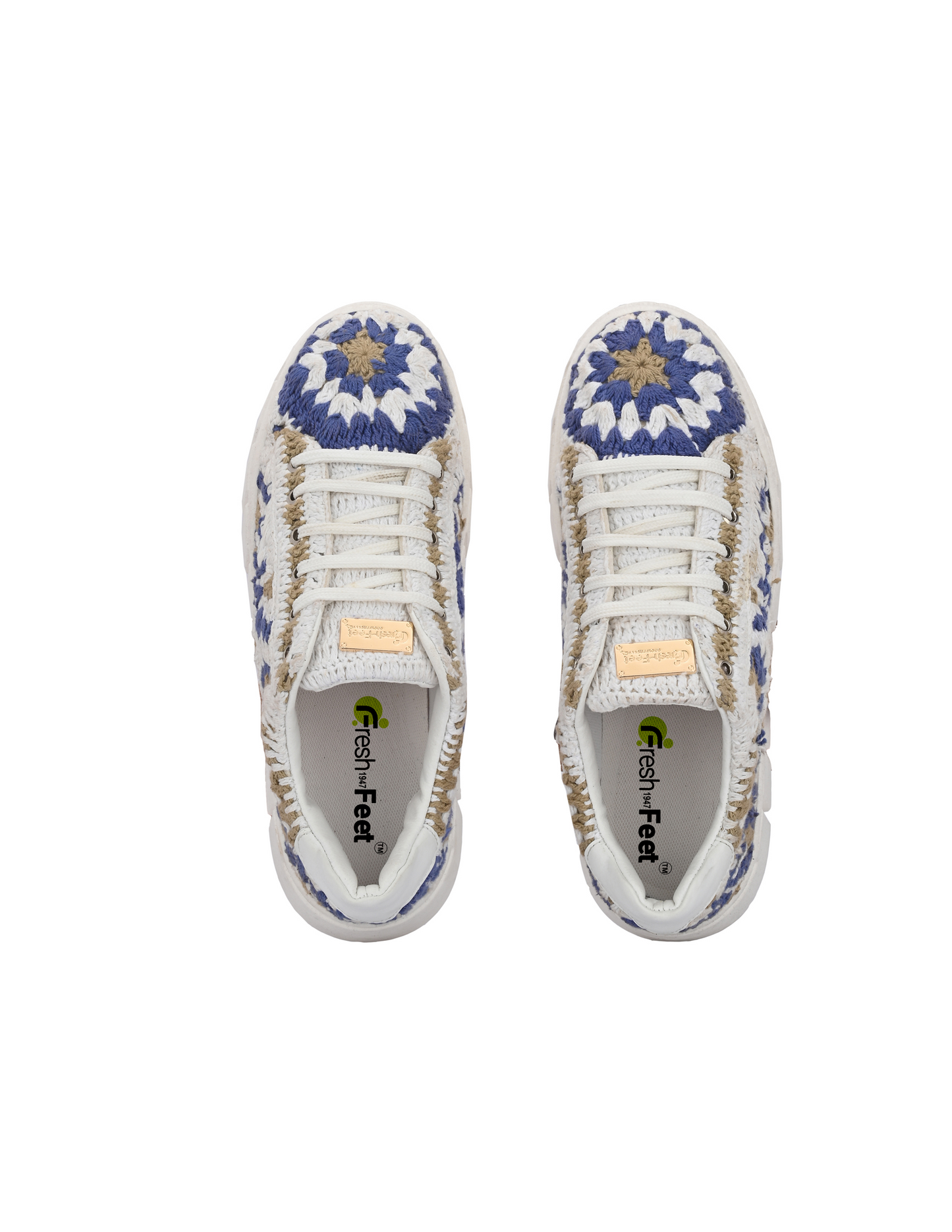 Women's Austria Blue Gold Crochet Sneakers