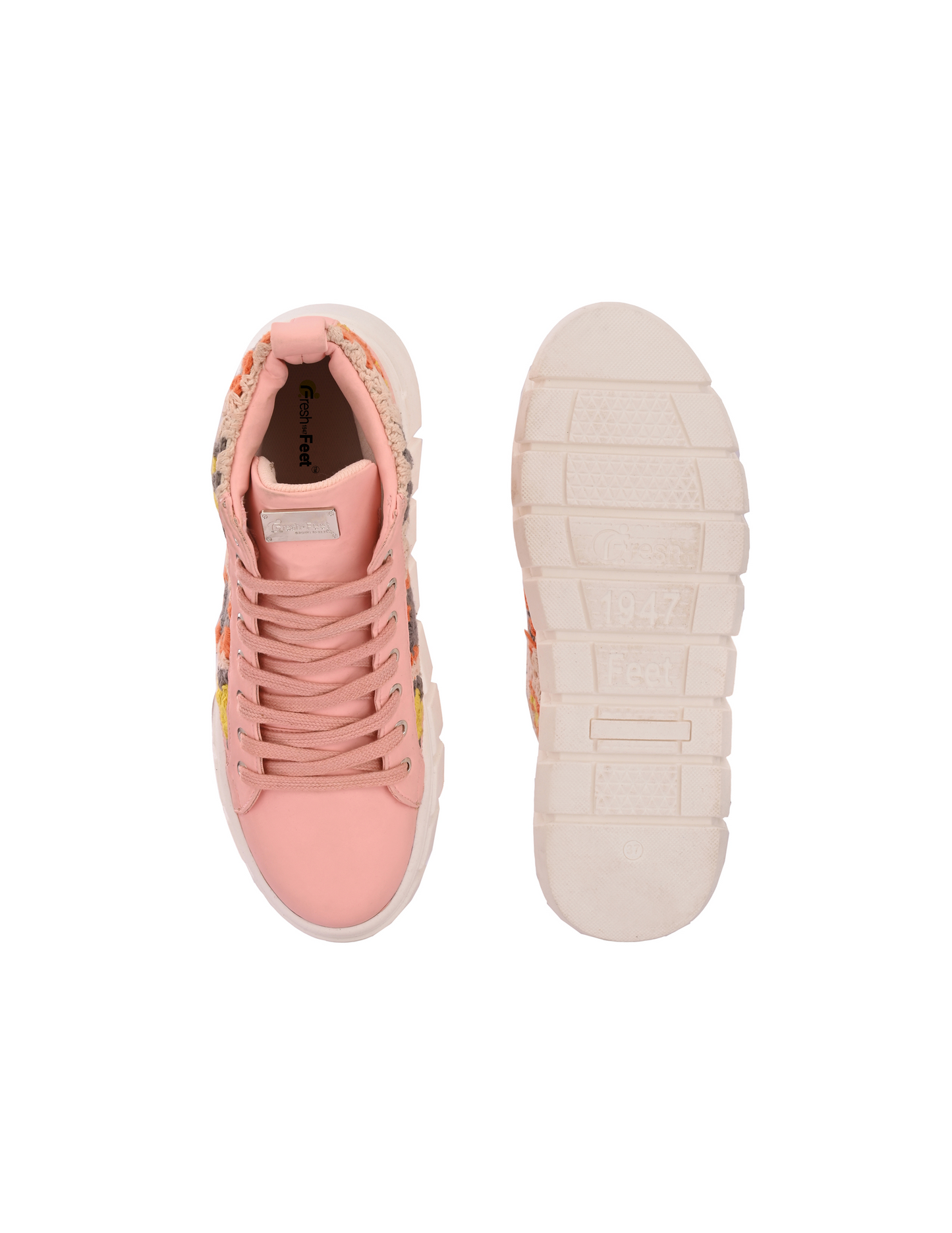 Women's Senorita Pink Pu Floral Crochet Sneakers