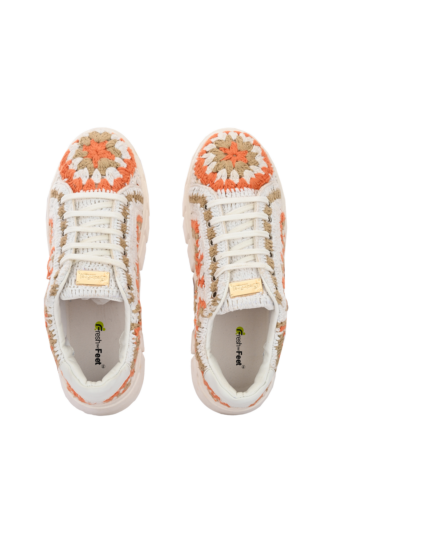 Women's Austria Orange Gold Crochet Sneakers
