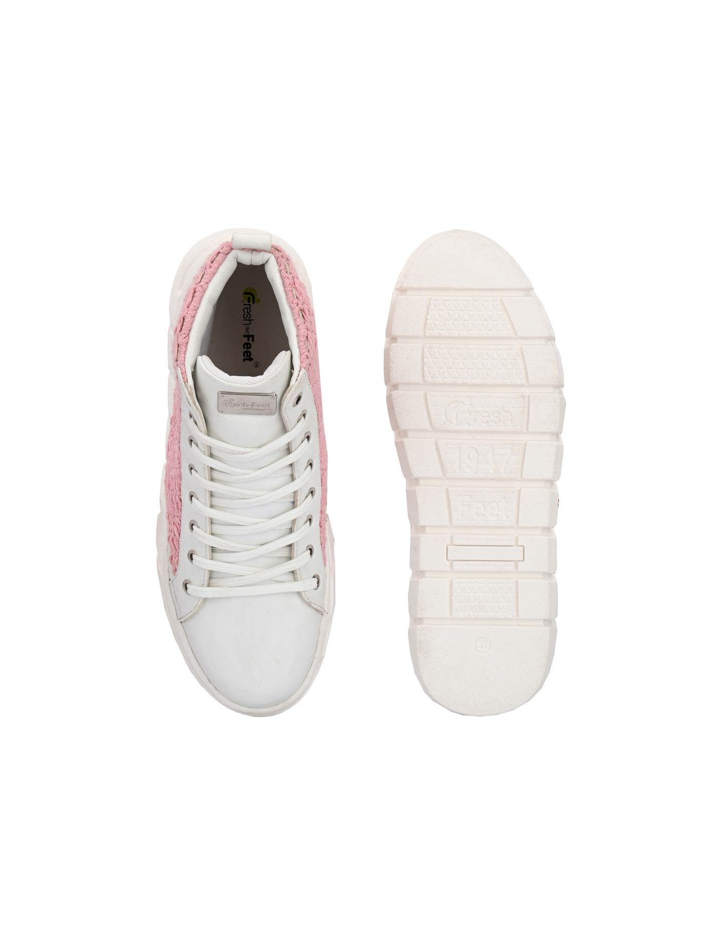 Women's Senorita Pink White Crochet Sneakers