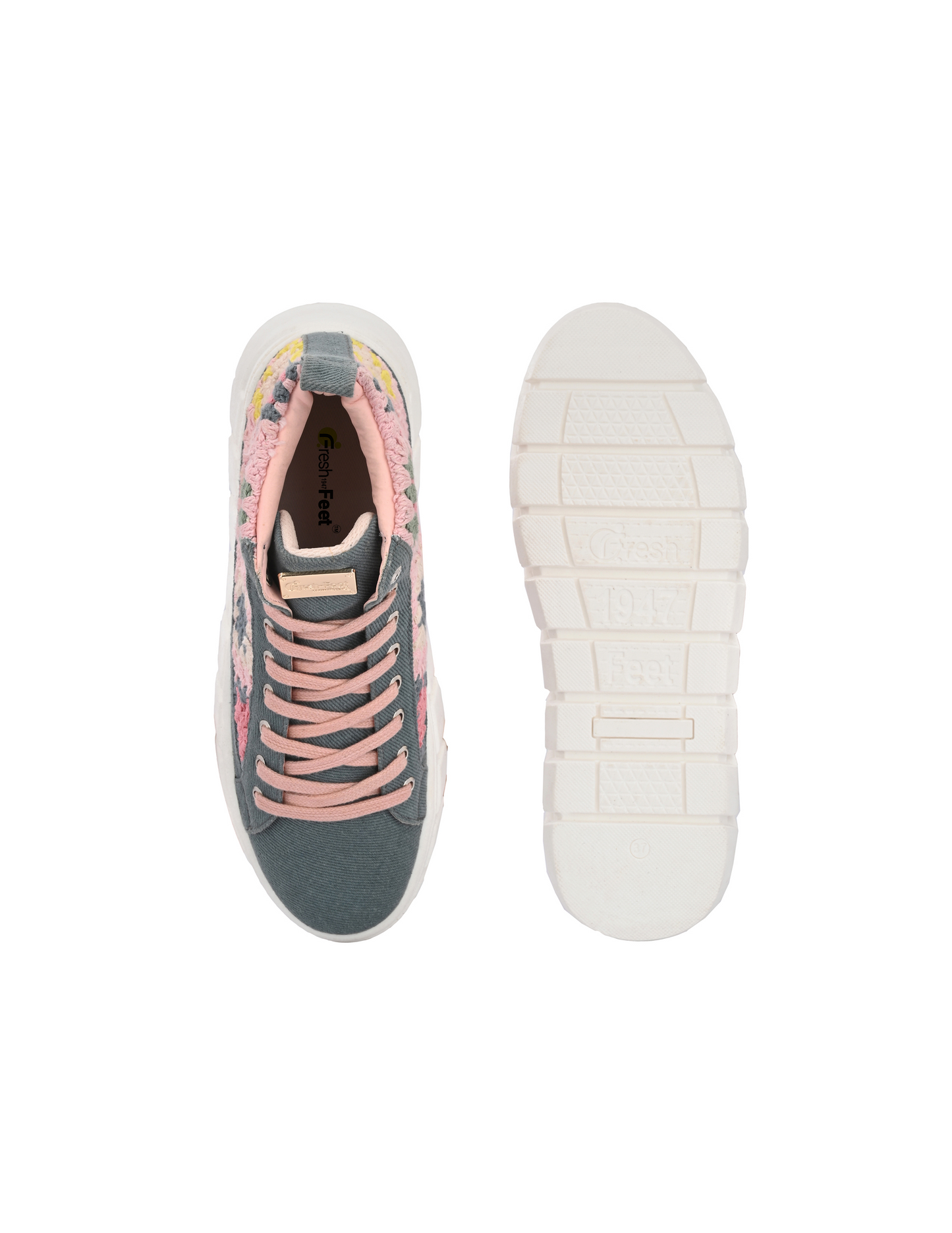 Senorita Grey Denim Floral Shoes For Women