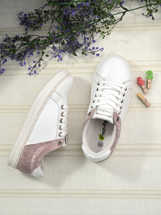 Camila White Pink Dual Size Technology Sneakers for Kids