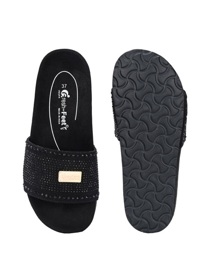 Jessica Black Orthopedic Sliders For Women