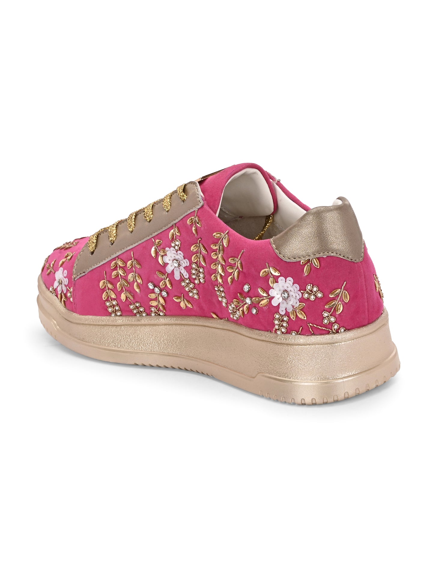 Fuscia Embroidered Customized Ethnic Sneakers