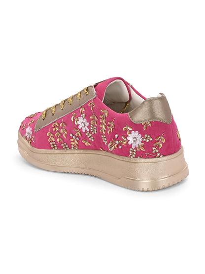 Fuscia Embroidered Customized Ethnic Sneakers