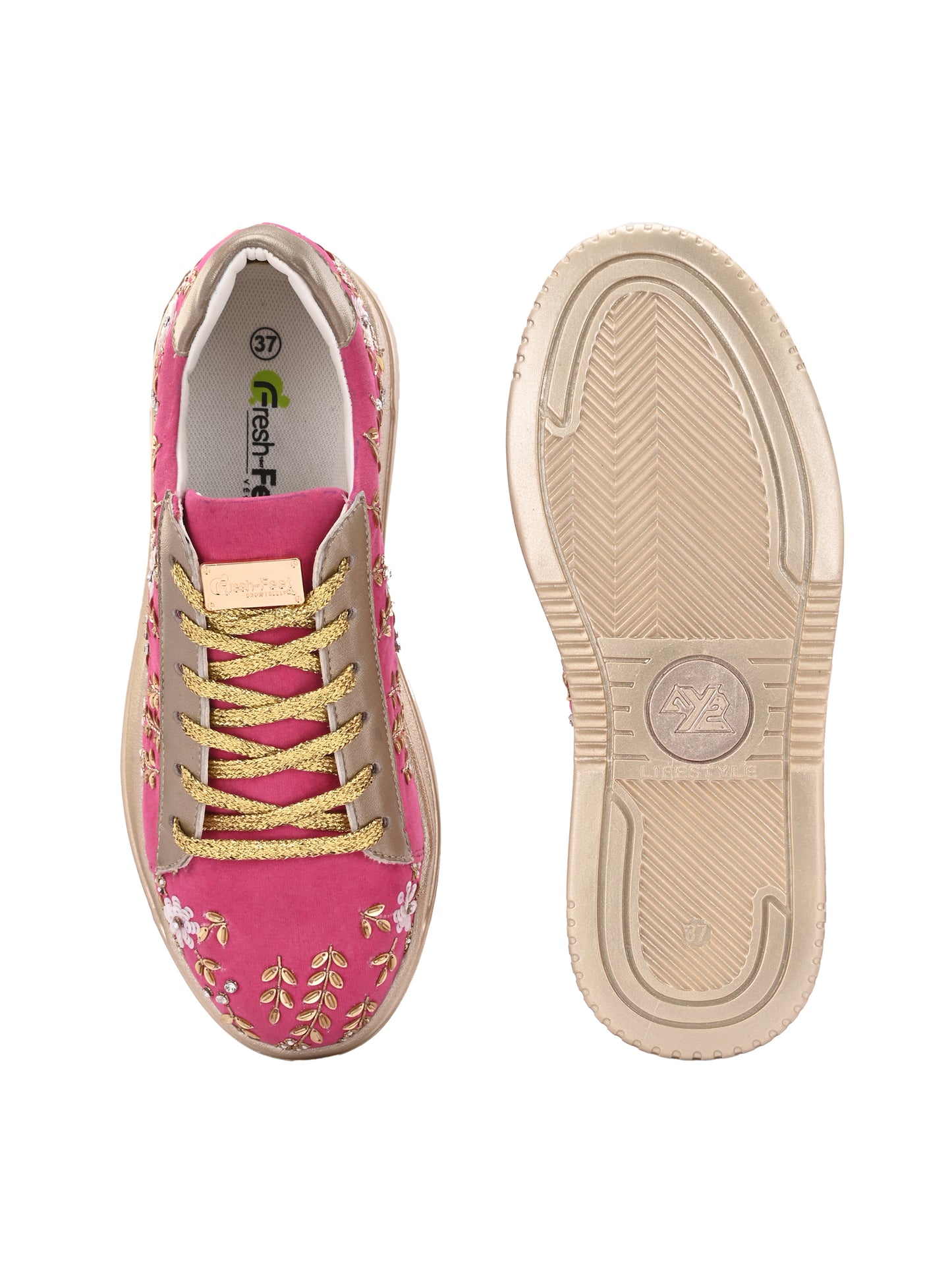 Fuscia Embroidered Customized Ethnic Sneakers