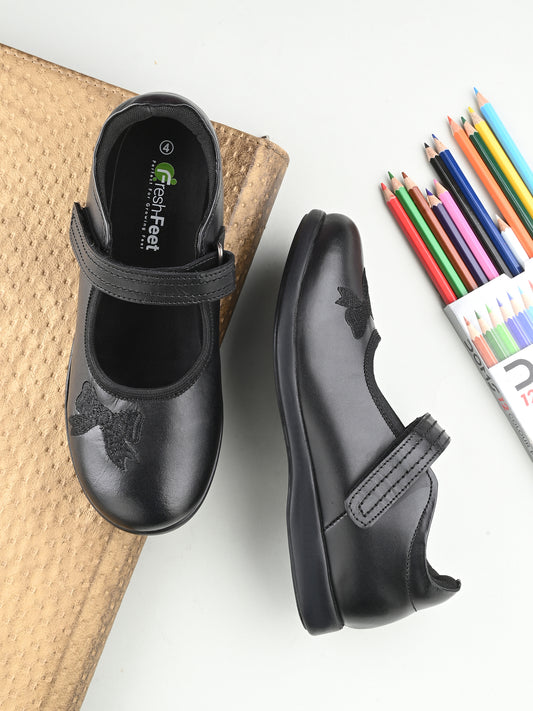 DOLLY Genuine Leather Black Dual Size technology School Shoes