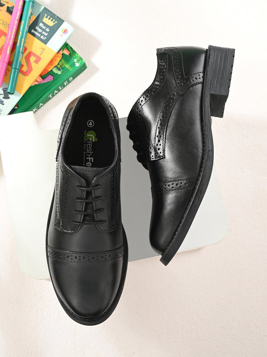 KIMAYA Genuine Leather Black Dual Size technology School Shoes