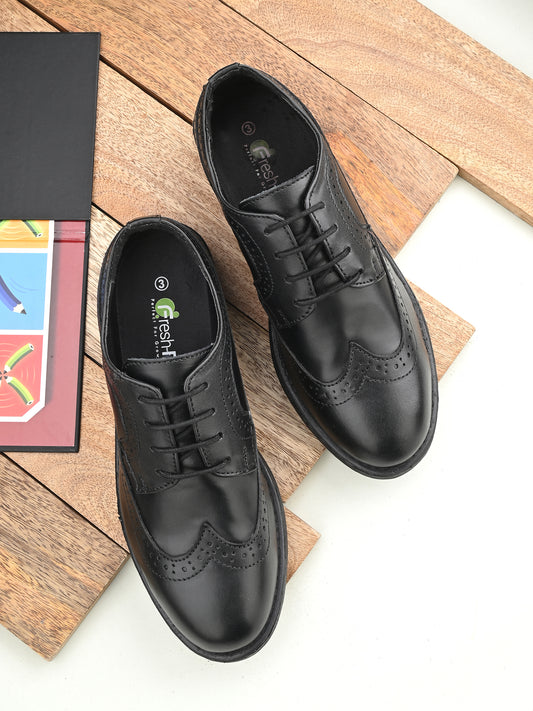 KERRA Genuine Leather Black Dual Size technology School Shoes