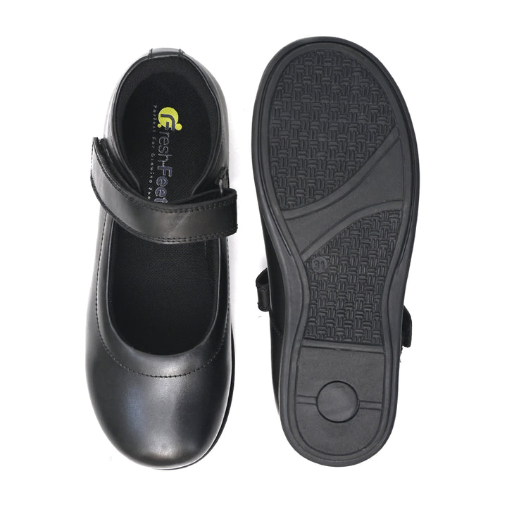 DELIA Genuine Leather Black Dual Size technology School Shoes for Girls