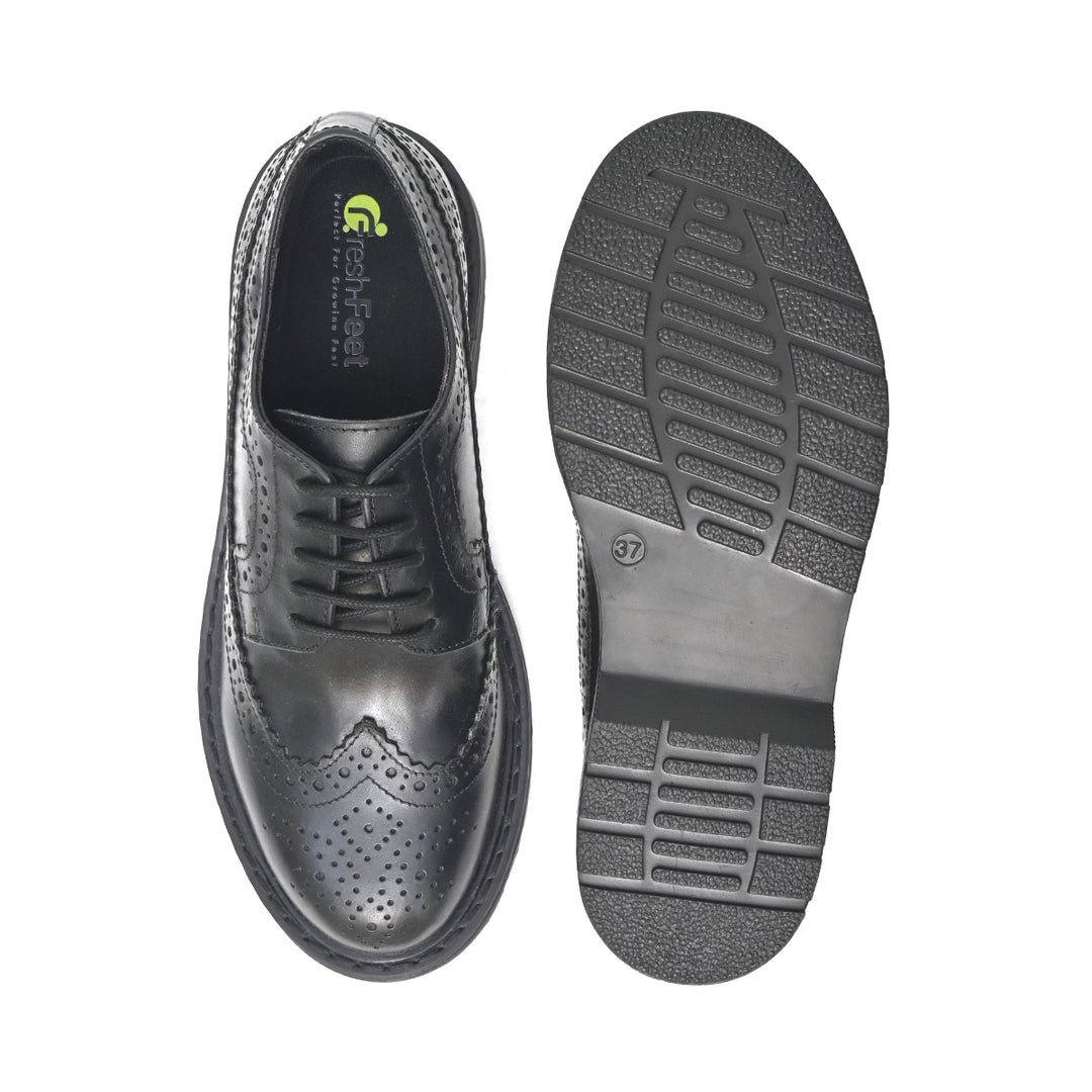 LAYLA Genuine Leather Black Dual Size technology School Shoes