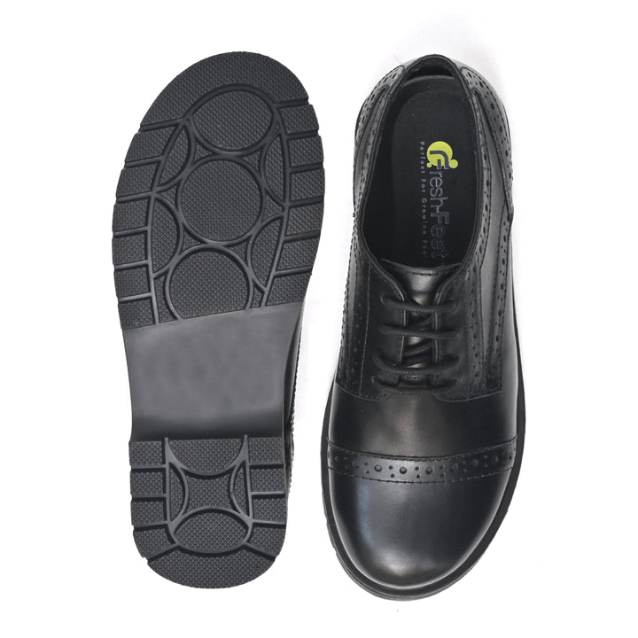 ISSAC Genuine Leather Black Dual Size technology School Shoes