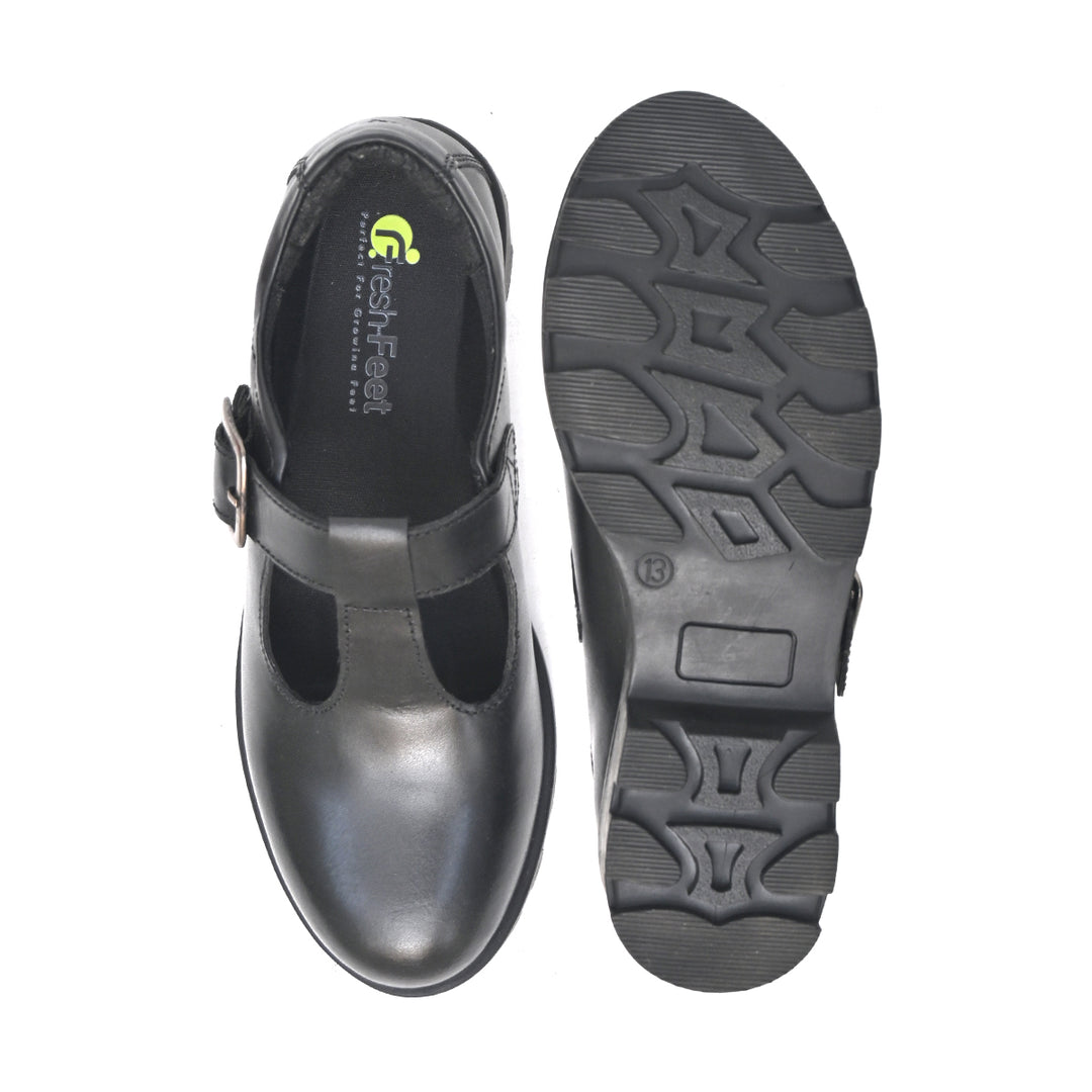 BENCE Genuine Leather Black Dual Size technology School Shoes