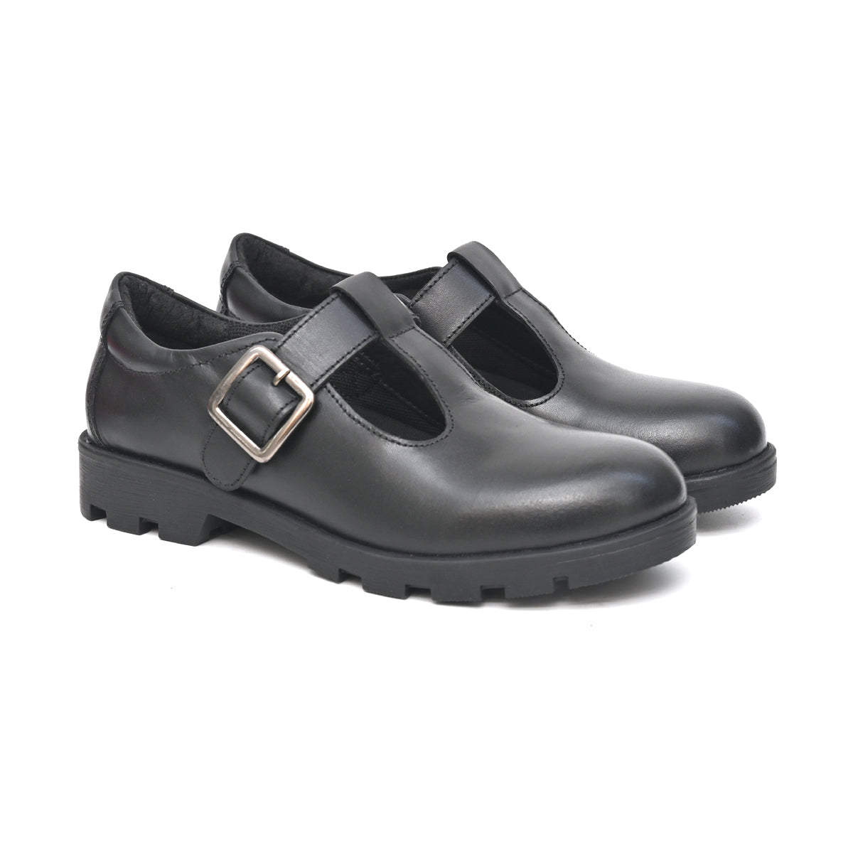 BENCE Genuine Leather Black Dual Size technology School Shoes