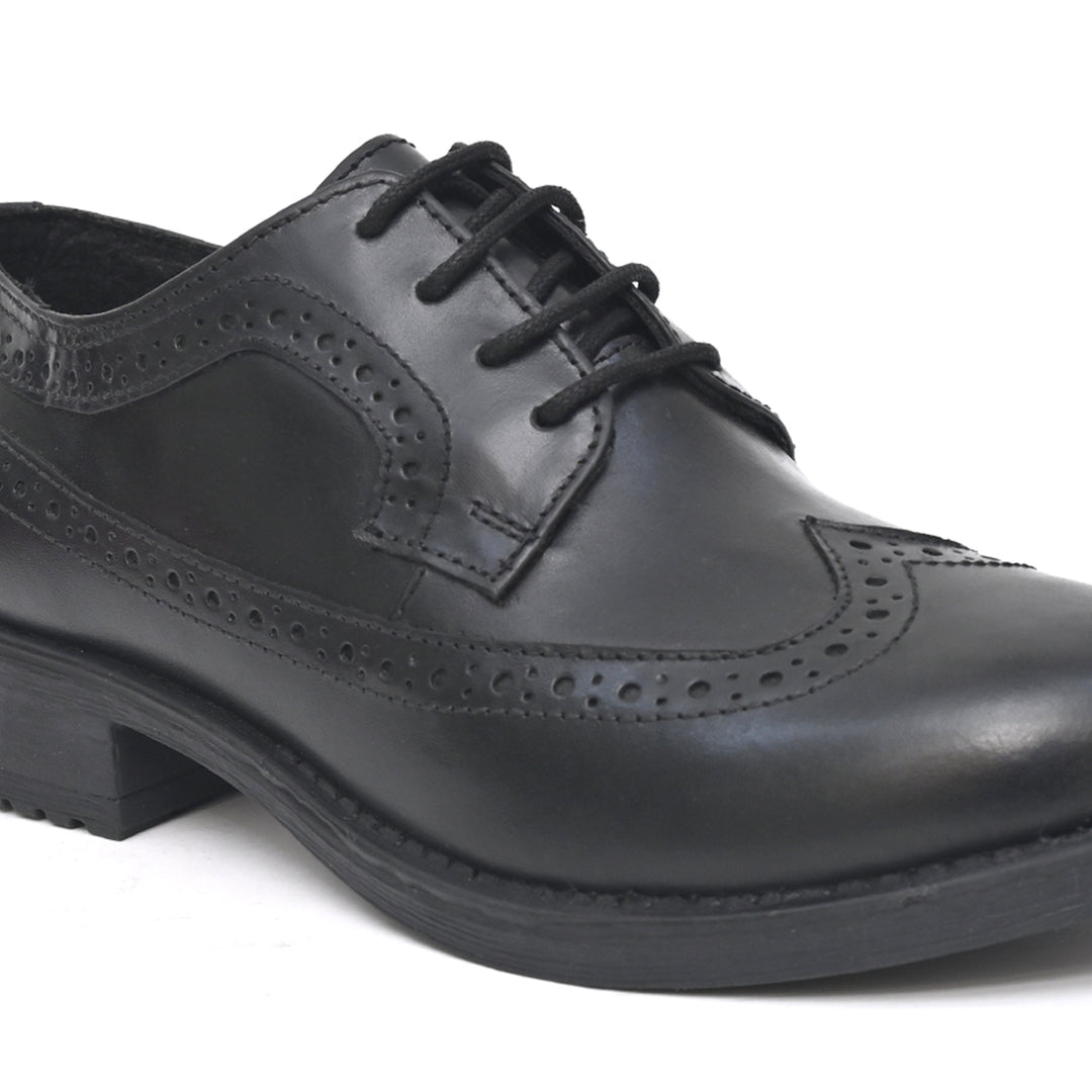 KERRA Genuine Leather Black Dual Size technology School Shoes