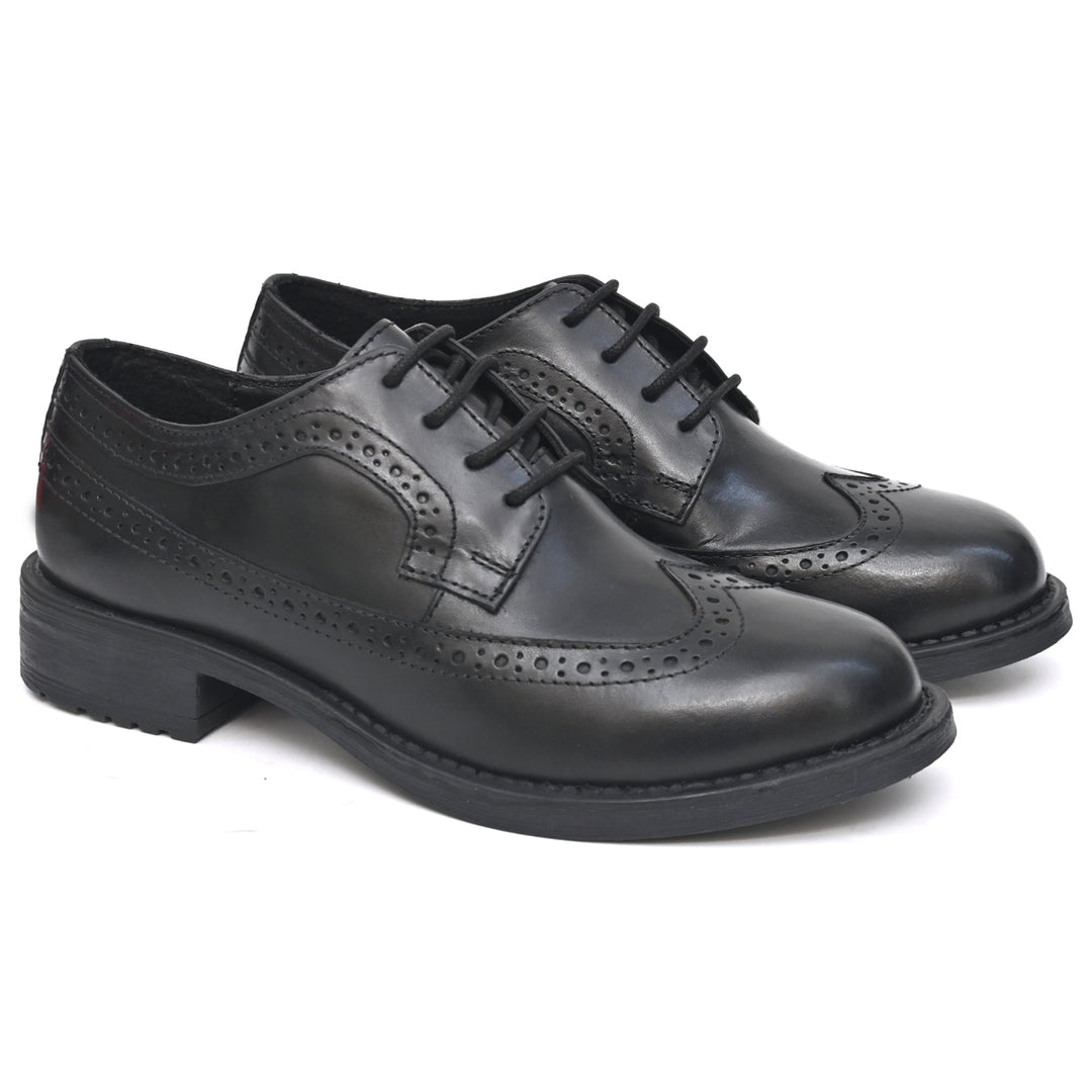 KERRA Genuine Leather Black Dual Size technology School Shoes