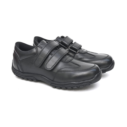 FRANKY Genuine Leather Black Dual Size technology School Shoes