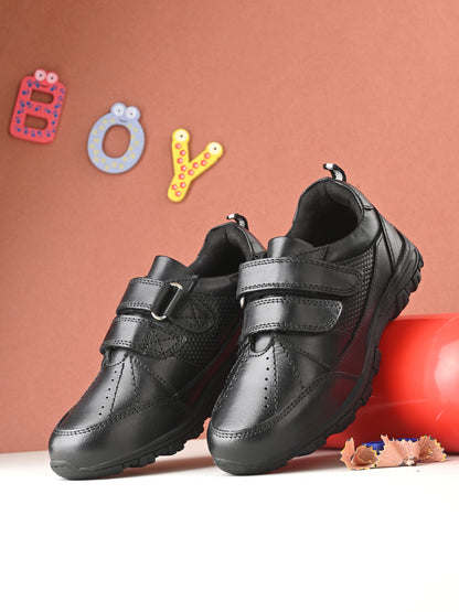 CHRIS Genuine Leather Black Dual Size technology School Shoes