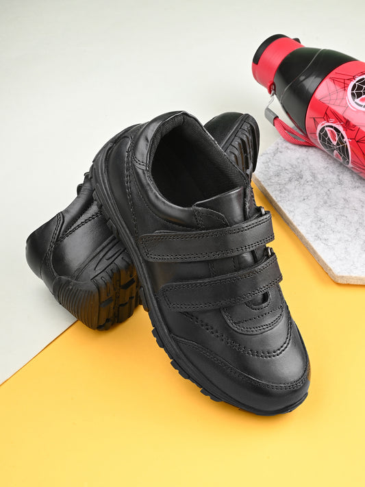 CHARLIE Genuine Leather Black Dual Size technology School Shoes