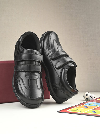 FRANKY Genuine Leather Black Dual Size technology School Shoes