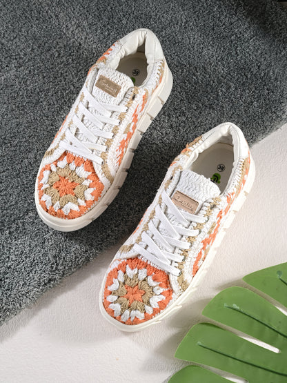 Women's Austria Orange White Gold Sneakers