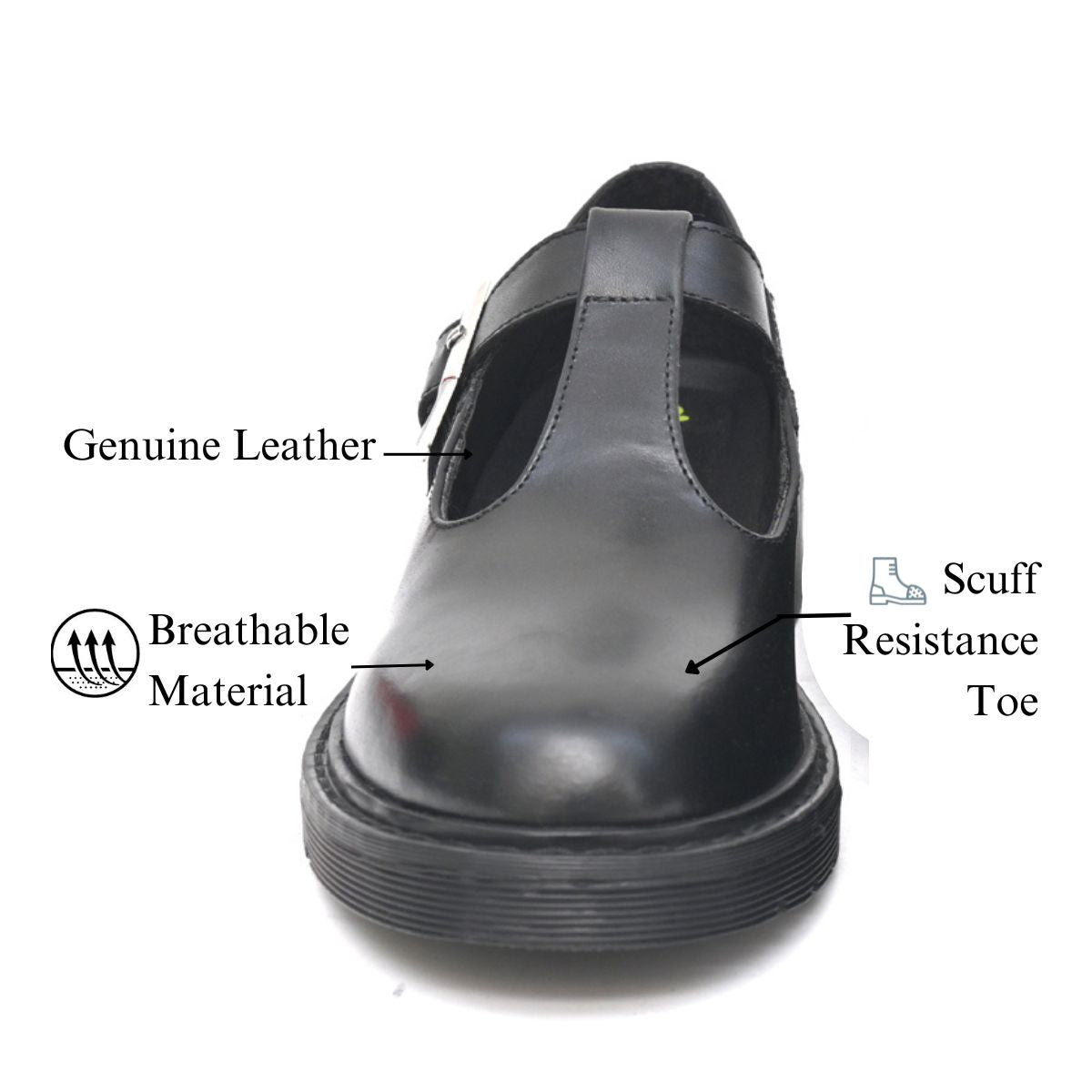 LUNA Genuine Leather Black Dual Size technology School Shoes