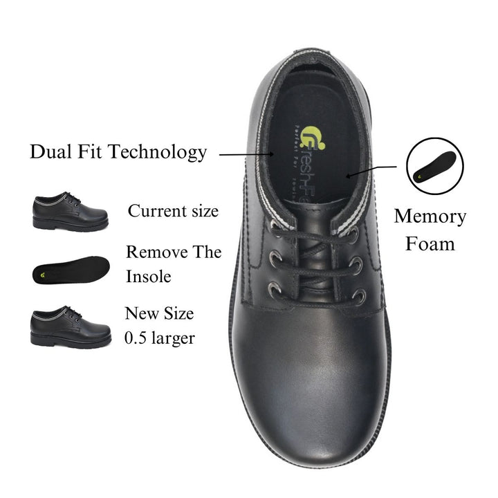 HARRY Genuine Leather Black Dual Size technology School Shoes for Boys