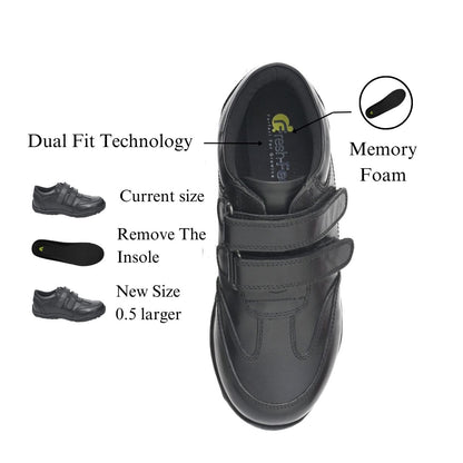 FRANKY Genuine Leather Black Dual Size technology School Shoes